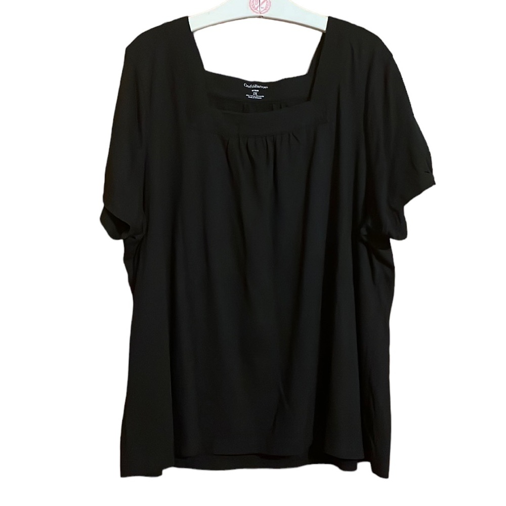 •CROFT & BARROW•BLACK FLOWY BODICE SQUARE NECKLINE SHORT SLEEVE TOP. SIZE 2X EUC